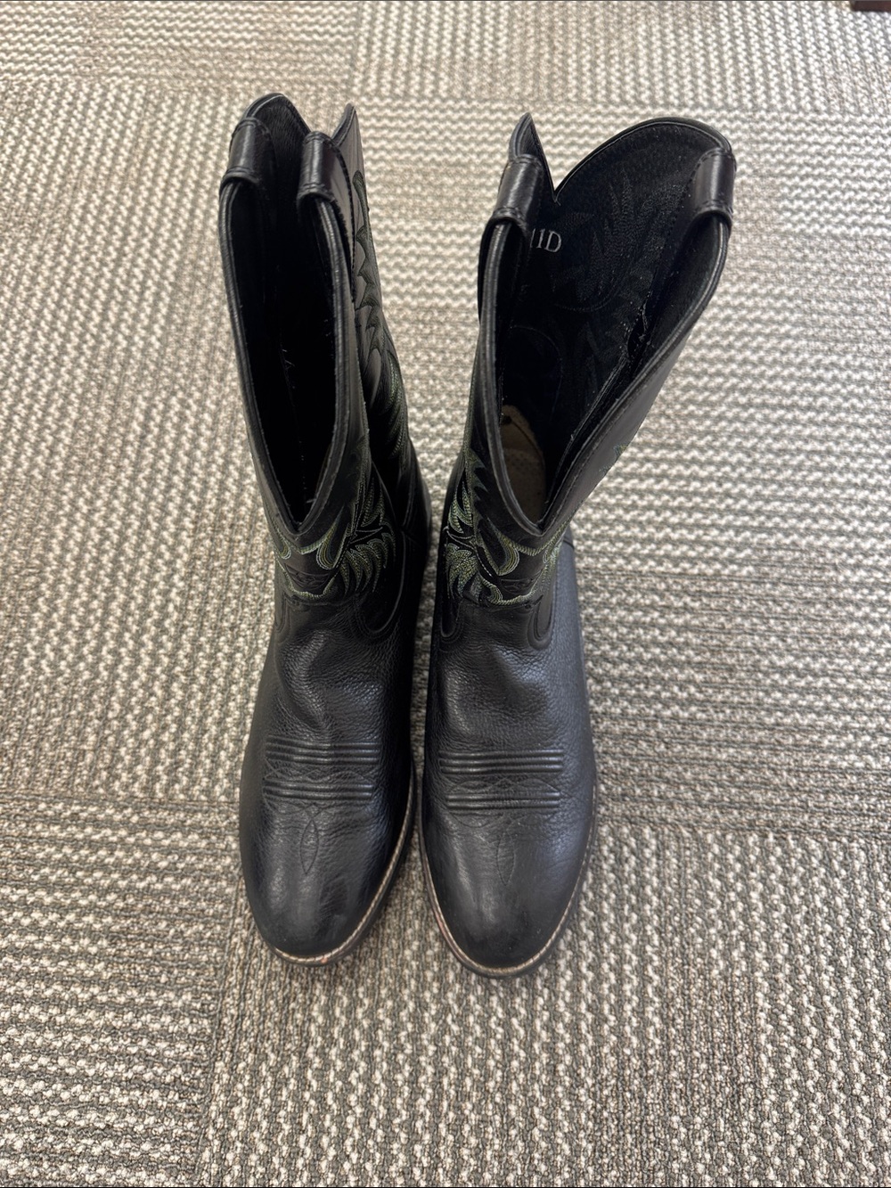 Ariat Men's Heritage Stockman Boots in Black Leather with Green Stitching, sz 11 - Picture 7 of 14